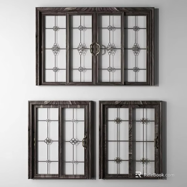 Stylish Interior Sliding Doors With Decorative Glass Panels And Metal Frames 3d model 