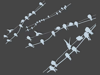 Flying Animals White Birds Perched On Wires Against Gray Background 3d model