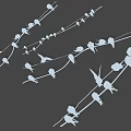Flying Animals White Birds Perched On Wires Against Gray Background