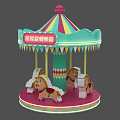 Interactive Area With Colorful Star Themed Carousel Canopy And Horse Figure 3d model