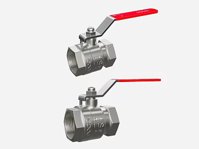 Two Stainless Steel Ball Valves With Red Handles And 1 2 Inch Size 3d model