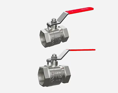 Two Stainless Steel Ball Valves With Red Handles And 1 2 Inch Size 3d model