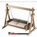 Wooden Frame Hammock Swing Chair with Woven Seat and Two Striped White Cushions