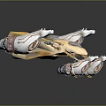 Futuristic Sci-Fi Spaceship With Detailed Gold White Design And Multiple Metallic Engines