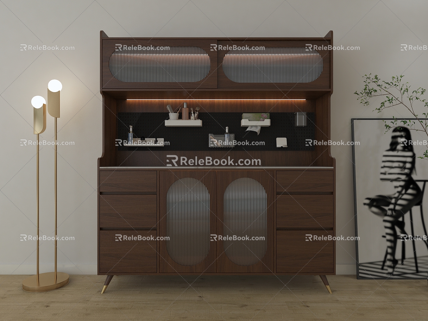 Light Luxury Log Color Side Cabinet Sideboard 3d model