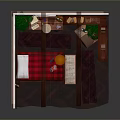 Cozy Bedroom Interior With Red Plaid Bed Bookshelf Green Plants And Framed