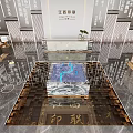 Elegant New Chinese Style Corporate Reception Lobby With Luxury Marble Front Desk And Artistic Decorations