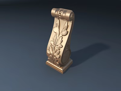 Golden Ornate Carving Decorative Piece with Intricate Leaf and Scroll Design 3d model