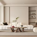 Modern Living Room Interior Design With White Sofa Wooden Coffee Table Bookshelves And Fireplace