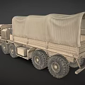 Beige Military Cargo Truck With Canvas Cover And Six Large Off Road Wheels