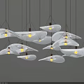 Modern Illuminated Pendant Lights With White Translucent Flowing Shapes Hanging From Ceiling 3d model