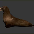 Brown Sea Lion Game Movie Character in Lying Pose with Realistic Texture and Detailed Features