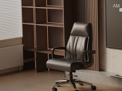 Black Leather Office Chair With Ergonomic Design Armrests And Metal Base Casters 3d model