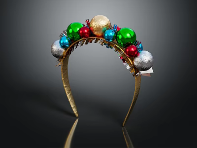 Festive Christmas Headband Decorated With Colorful Baubles And Gold Frame 3d model