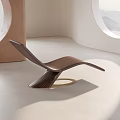 Modern Curved Lounge Chair With Wooden Frame By Circular Window Scenic Interior View