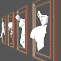 Elegant Framed Wall Decor With Golden Borders And White Classical Sculptures