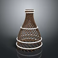 Woven Rattan Household Decor Item With White Ring Accents And Conical Shape