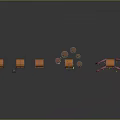 Orange Construction Components with Various Shapes Including Wheeled Parts Cylindrical Blocks and Pink Legged Figure