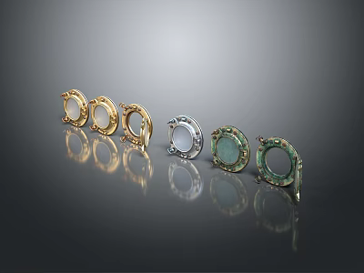 Elegant Hoop Earrings Design With Gold Silver And Green Round Decorative Inlays 3d model