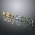 Elegant Hoop Earrings Design With Gold Silver And Green Round Decorative Inlays
