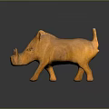 Handcrafted Orange Rhinoceros Sculpture Standing With Horn Ears Tail On Black Background