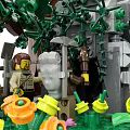 Building Blocks Constructed Forest Scene With Green Trees Gray Rocks Colorful Flowers Vines And Grass