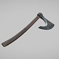 Traditional Axe Weapon With Wooden Handle And Carved Metal Blade Design