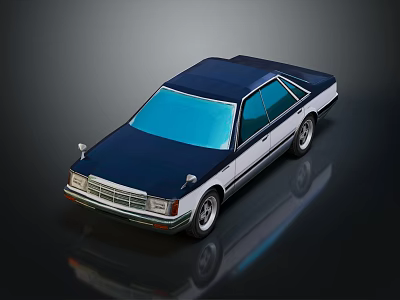 Vintage Classic Sedan With Navy Blue Roof And White Body On Shiny Black Background 3d model