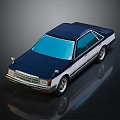 Vintage Classic Sedan With Navy Blue Roof And White Body On Shiny Black Background