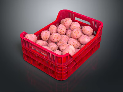 Red Plastic Basket Filled with Fresh Pink Potatoes for Vegetable 3d model