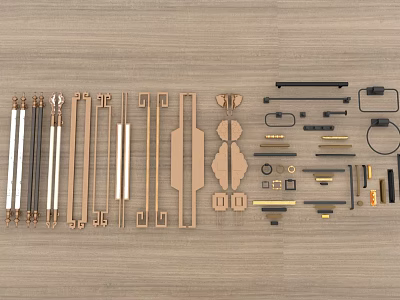 Various Metal Door Handles With Interior Hardware Accessories And Modern Design 3d model