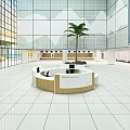 Modern Reception Area With Round Desk And Large Digital Screen 3d model