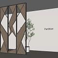 Modern Geometric Partition With Wooden Panels And Metal Frame And Green Plant In Minimalist Interior