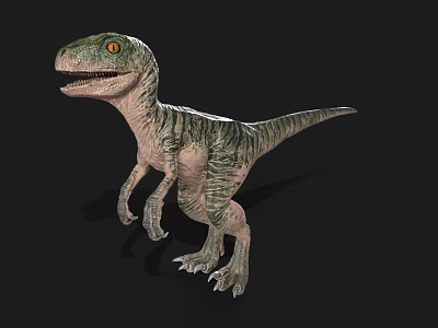 Realistic 3D Dinosaur Model With Green Beige Skin And Yellow Eyes 3d model