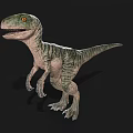 Realistic 3D Dinosaur Model With Green Beige Skin And Yellow Eyes