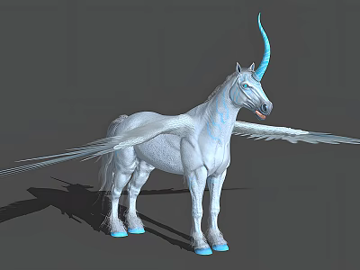 White Flying Unicorn With Wings Blue Horn Blue Hooves And Blue Patterns 3d model