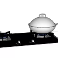 Modern Black Gas Stove Cooktop With Blue Flames Wok And Control Knobs 3d model