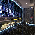 Modern KTV Lounge Interior With Neon Dot Wall Sofa Stools And Marble Floor 3d model