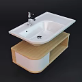 Modern Bathroom Washbasin With White Ceramic Basin Chrome Faucet And Light Wooden Cabinet