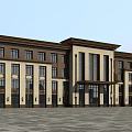 Classical Style Commercial Complex Building With Symmetrical Facade Large Windows And Plaza 3d model