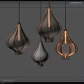 Four Modern Pendant Lights with Woven Texture on White Framed Background 3d model