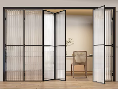 Modern Black Frame Ribbed Glass Folding Doors as Interior Room Divider Design 3d model