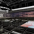 Luxury Modern Bar Interior Design With Circular Lighting Bar Counter And Floor to ceiling Windows