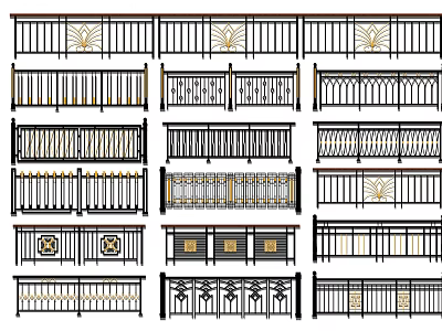 Various Decorative Fence Designs With Ornamental Patterns And Metal Railings 3d model