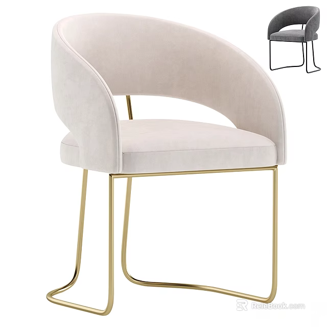 Modern Accent Stool With Light Velvet Upholstery And Gold Curved Metal Legs Design 3d model 