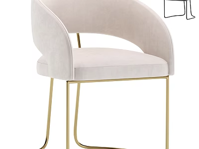 Modern Accent Stool With Light Velvet Upholstery And Gold Curved Metal Legs Design 3d model