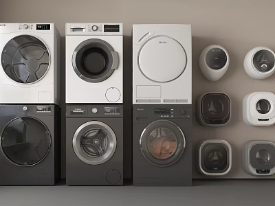 Modern Washing Machines With Various Styles Control Panels And Color Options 3d model