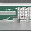 Modern Public Office Space With Green Wall Clock Decorations White Steps And Pendant Lights