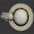 Elegant White Hat With Colorful Floral Patterns Golden Trim Sequins And Feather Accessory
