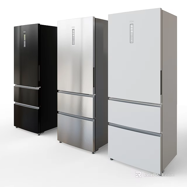 Modern Multi Door Kitchen Refrigerators in Black Silver and White Designs 3d model 